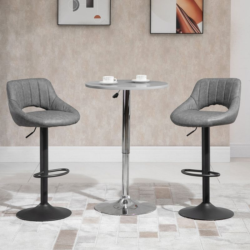 HOMCOM Modern Bar Stools Set of 2 Swivel Bar Height Barstools Chairs with Adjustable Height, Round Heavy Metal Base, and Footrest, Gray