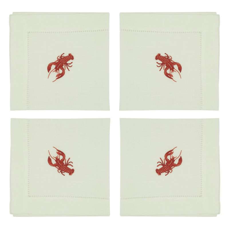 Saro Lifestyle Lobster Design Embroidered Table Napkins (Set of 4), White