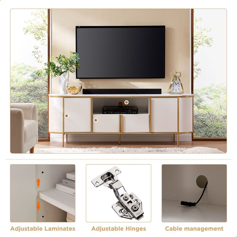 SinCiDo 70" Luxury TV Stand w/Faux Marble Top, Modern TV Console for TVs Up to 80 inches, Off White