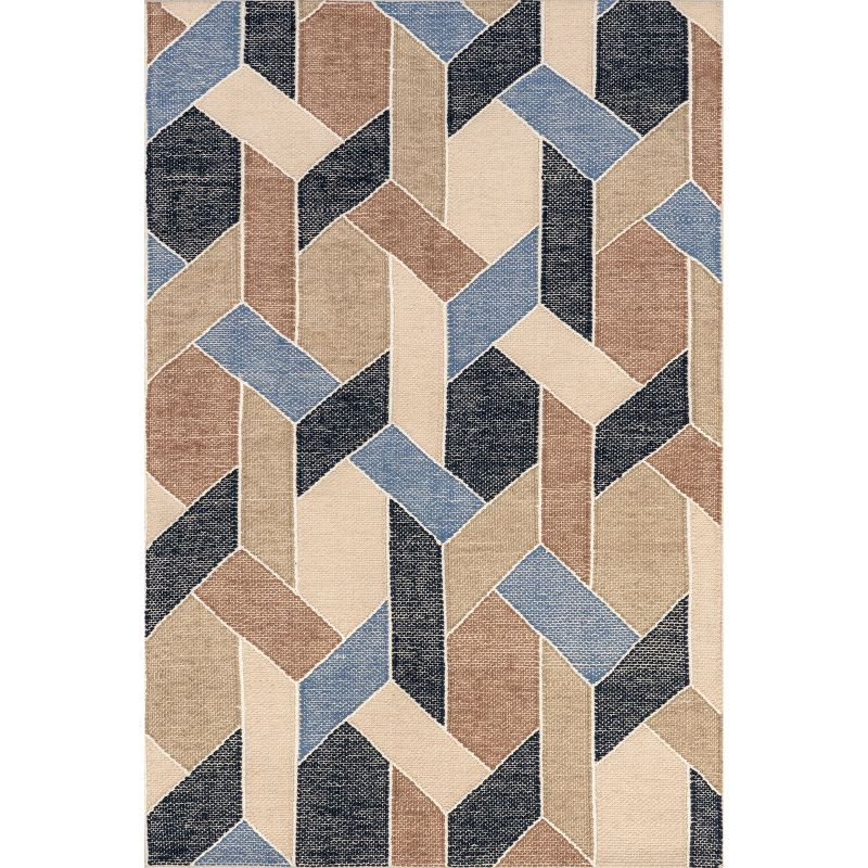 Nuloom Rhea Geometric 5x8 Wool Jute Indoor Area Rug for Dining Room Rug Neutral Rug Living Room Rug Kitchen, Blue