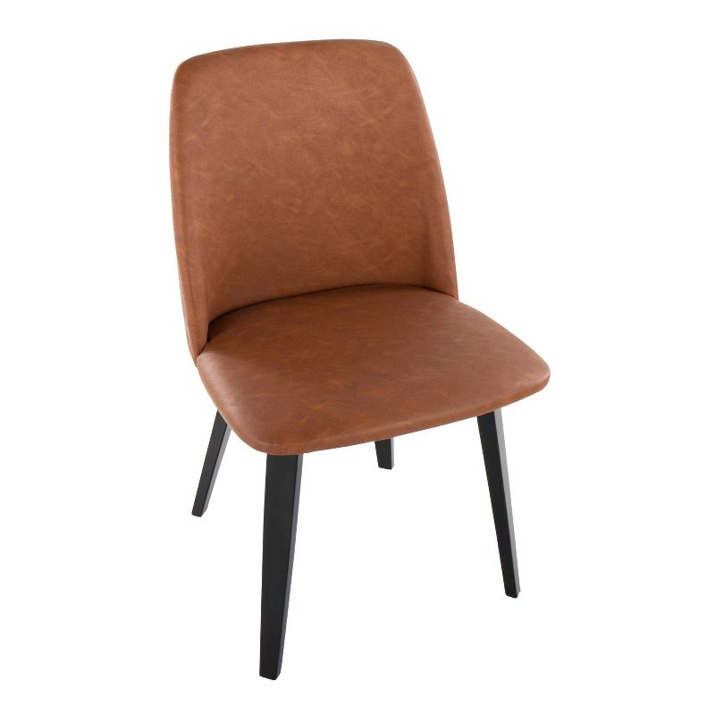 Set of 2 Toriano Dining Chairs Black/Camel - LumiSource: Mid-Century Modern, Faux Leather, Wood Legs