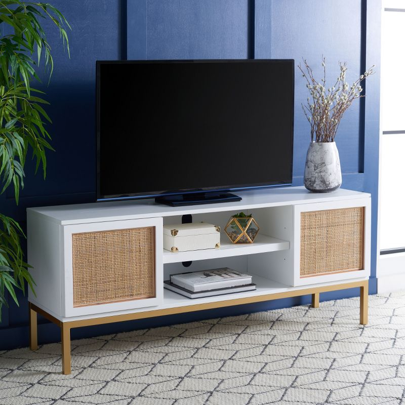 Zadie 2 Shelf Rattan Media Stand - MED5009 - White/Gold - Safavieh