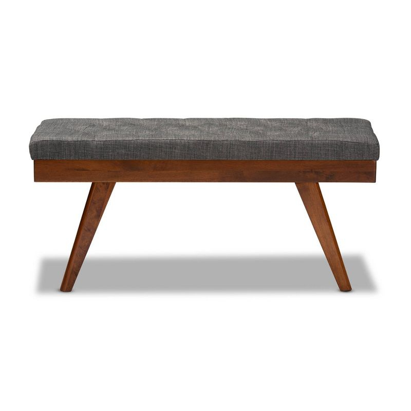 Baxton Studio Alona Medium Wood Dining Bench Gray - : Mid-Century Design, Tapered Legs, Polyester Upholstery, Entryway Seating