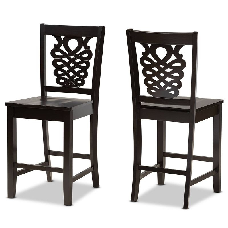 2pc Gervais Wood Counter Height Barstools Brown - Baxton Studio: Oval Back, Polyester Upholstery, Fixed Seat 24"