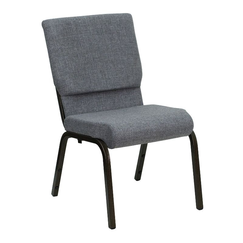 Emma and Oliver 18.5"W Stacking Church Chair in Gray Fabric - Gold Vein Frame