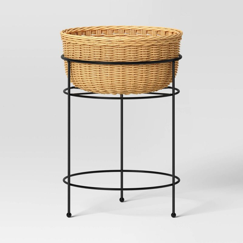 Small Wicker/Metal Indoor Outdoor Plant Stand Black/Cream 12.2"x12.2"x18.5" - Threshold™ designed with Studio McGee