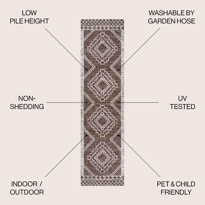 2'x10' Marokko Diamond Medallion Indoor/Outdoor Runner Rug, Brown/Beige - JONATHAN Y