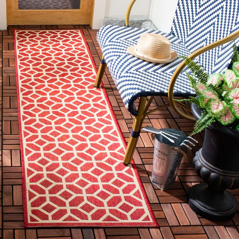 Beach House BHS127 POWER LOOMED Indoor/Outdoor Runner Rug - Red/Creme - 2'2"x6' - Safavieh