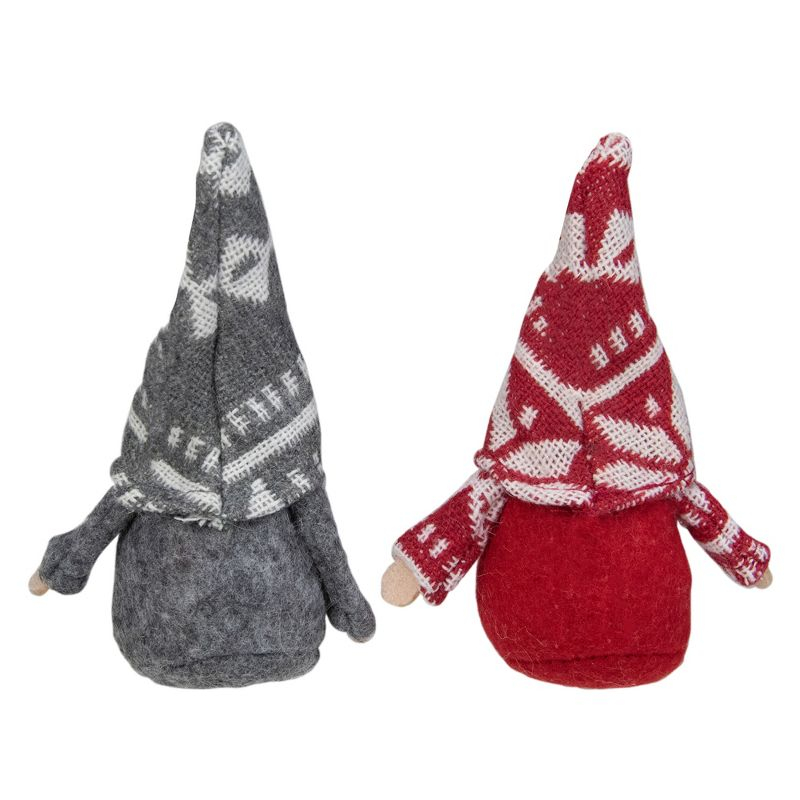 Northlight Santa Gnome Hanging Christmas Ornaments - 4" - Gray and Red - Set of 2
