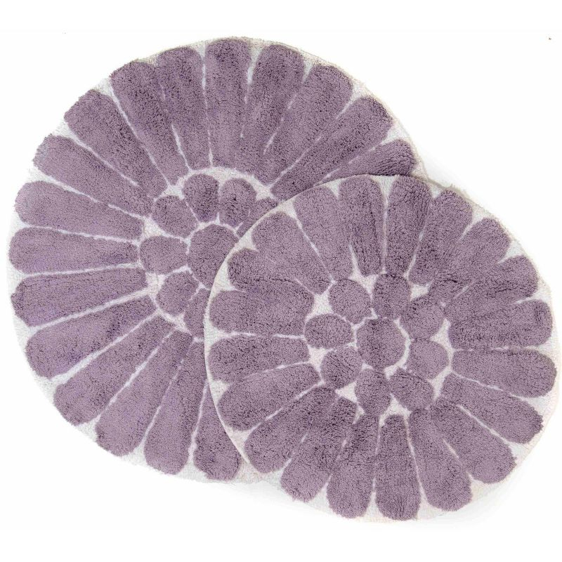 2pc Bursting Flower Bath Rug Set Lilac - Chesapeake Merchandising: Cotton Tufted, Machine Washable, Non-Slip Backing