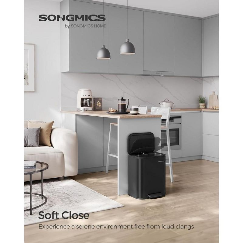 SONGMICS Kitchen Trash Can 5.2-Gallon (20L) Garbage Can with Lid Stainless Stee lSoft Close and Stays Open Inner Bucket  Ink Black