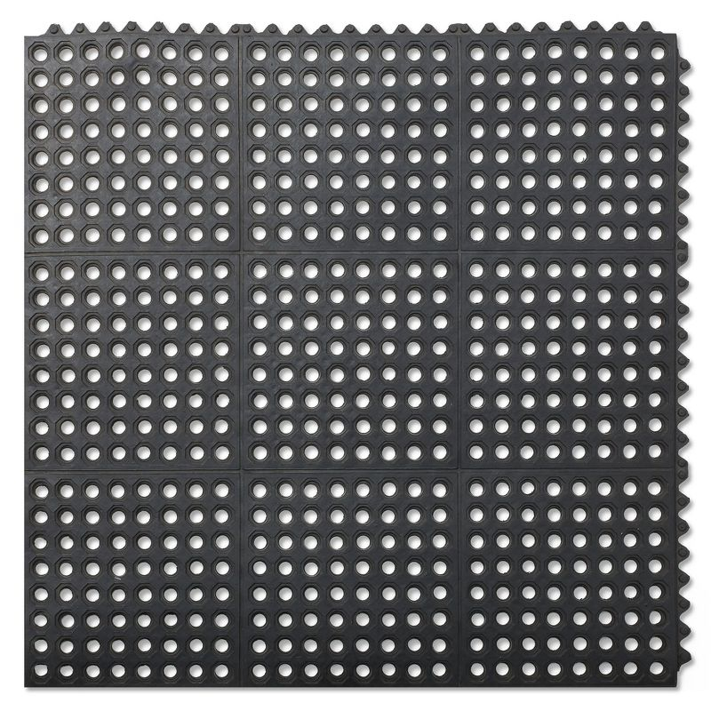 GRIDMANN Commercial Restaurant Floor Mat, 36" x 36" Interlocking Mat, Non-Slip and Grease Resistant Anti-Fatigue Rubber Kitchen Drainage Mat, Black