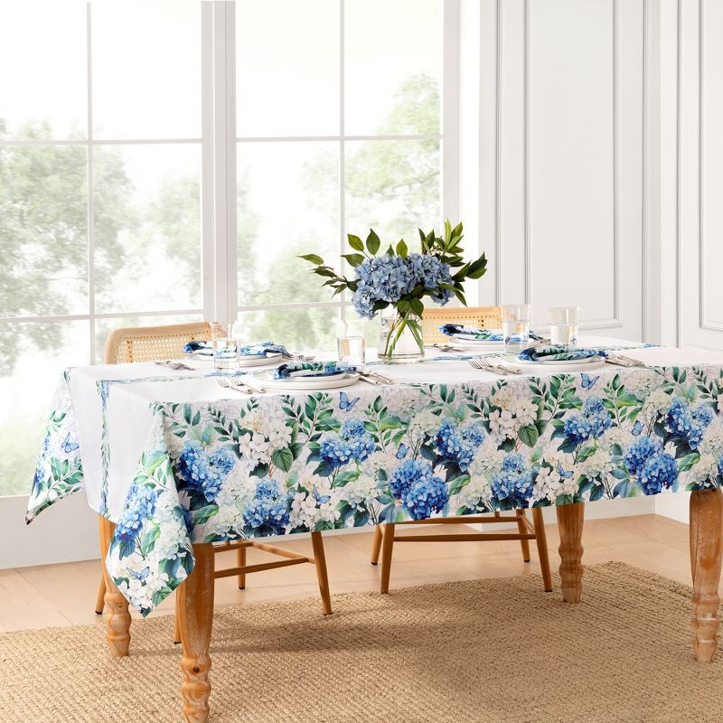 Hydrangea Bloom Floral Double Border Tablecloth - Multicolor - 60x144 - Elrene Home Fashions