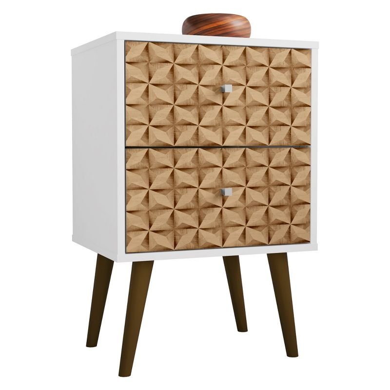 Liberty 2.0 Mid Century Modern Nightstand White/Walnut - Manhattan Comfort: Bedside Table with Storage