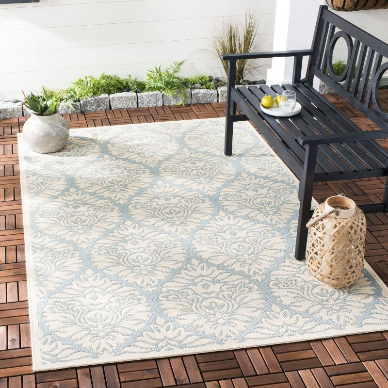 Beach House BHS135 Power Loomed Indoor/Outdoor Area Rug - Aqua/Cream - 5'3"x7'6" - Safavieh