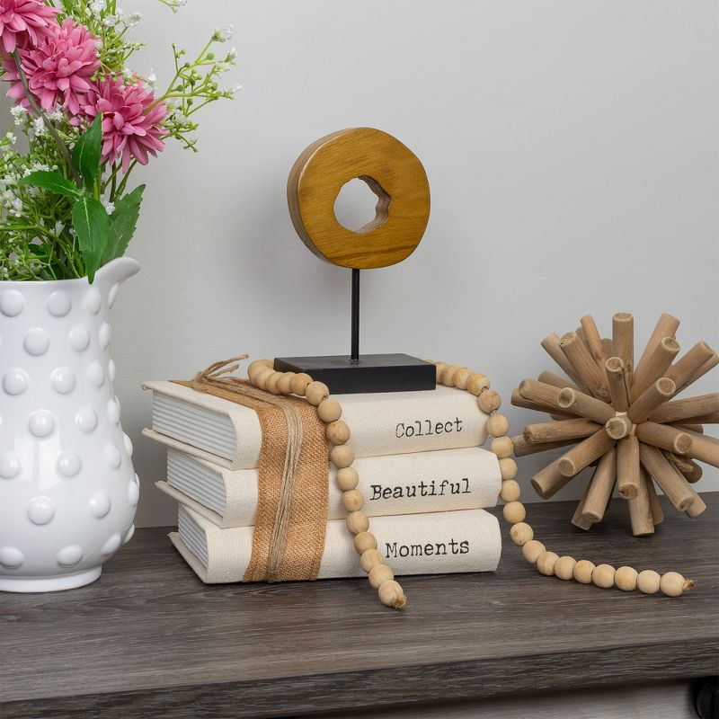 AuldHome Design Faux Book Stack: Collect Beautiful Moments Decorative Hidden Box Set w/ Burlap Ribbon Wrap