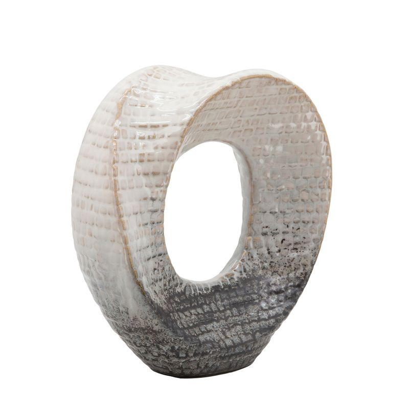 Sagebrook Home 7.9" Cut-Out Sculpture - Creative Abstract Gray and Ivory Ceramic Statue For Home or Office Decor - Decorative Table Accent