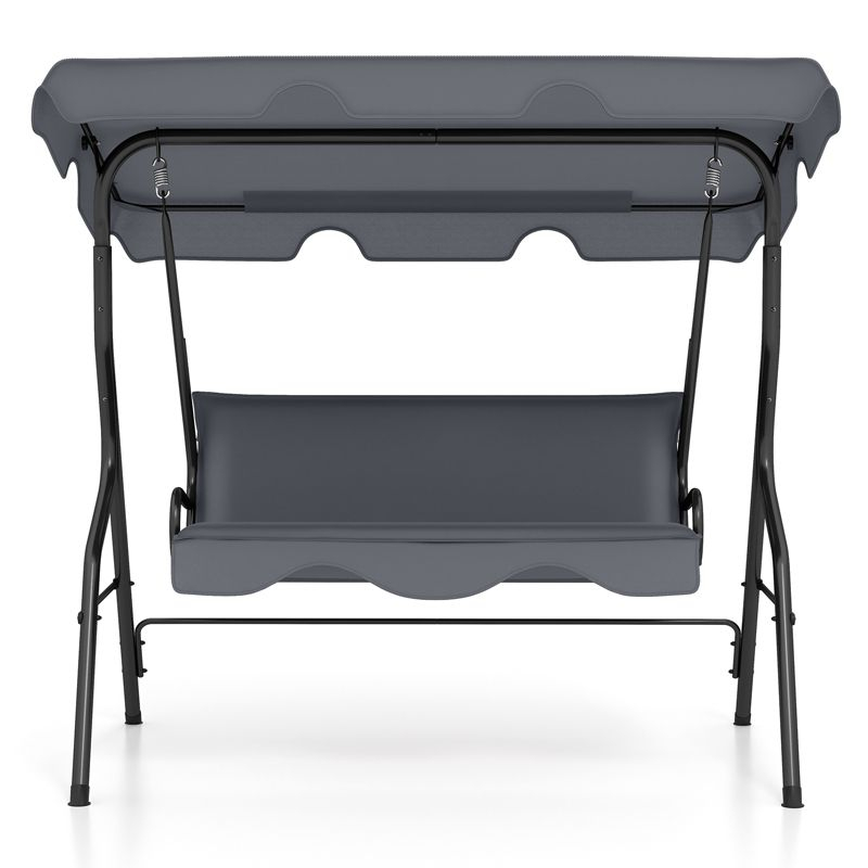 Costway Patio 3 Seats Canopy Swing Glider Hammock Steel Frame Cushioned Backyard Grey