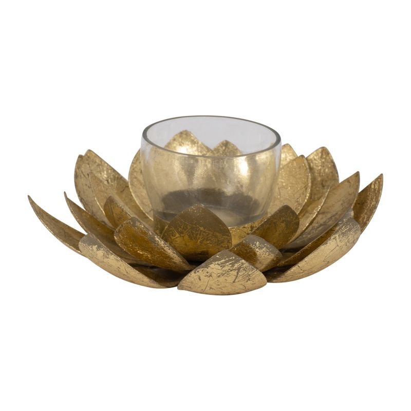 Sagebrook Home 8" Lotus Candle Holder - Contemporary Gold Metal Decorative Votive Candle Holder for Home or Event Decor - Decorative Lotus Candle
