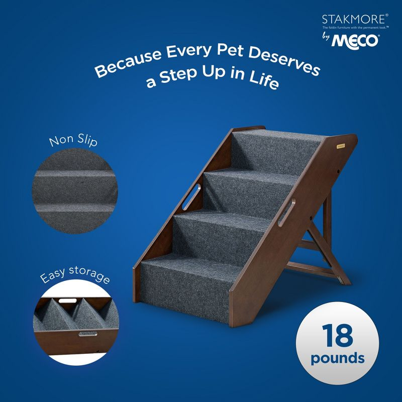 MECO Stakmore Pet Steps with Solid Hardwood Construction and Foldable Design, Stairs for High Beds for Pets in All Life Stages, Espresso