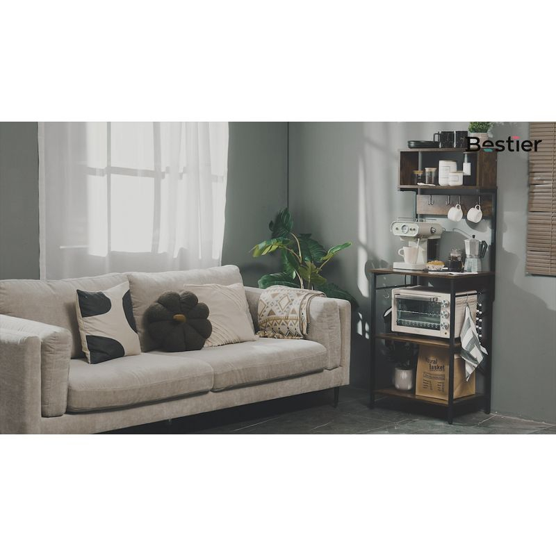 Bestier 5 Tier Microwave Stand, Coffee Bar Table with Storage for Small Space Kitchen 24in brown