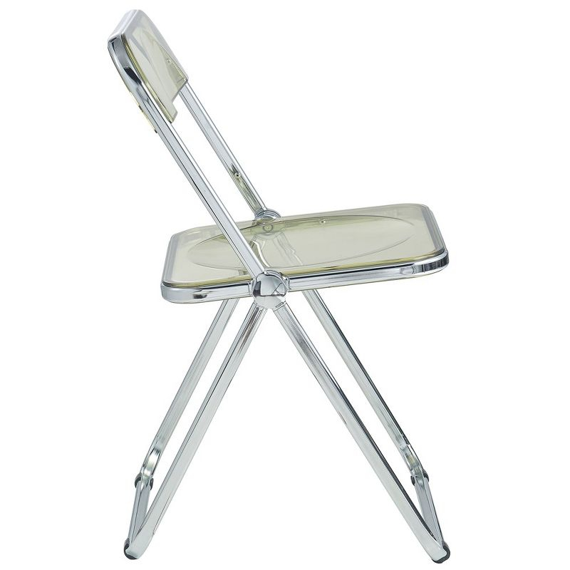 LeisureMod Lawrence Modern Acrylic Folding Chair With Metal Frame Set of 2, Amber