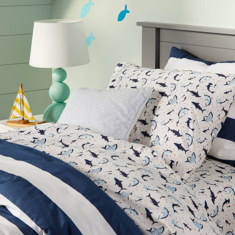 Full Shark Microfiber Kids' Sheet Set - Pillowfort™: Ocean Theme, Full Size, 4-Piece, Blue, OEKO-TEX Certified