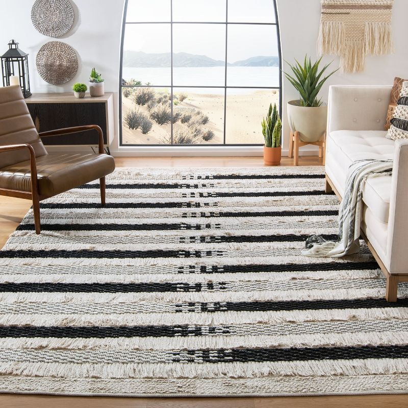 Natura NAT655 Hand Woven Indoor Area Rug - Ivory/Black - 9'x12' - Safavieh