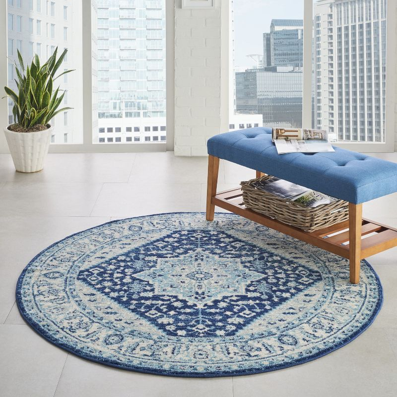 Nourison Tranquil Persian Indoor Rug Ivory Navy 5'3" x Round