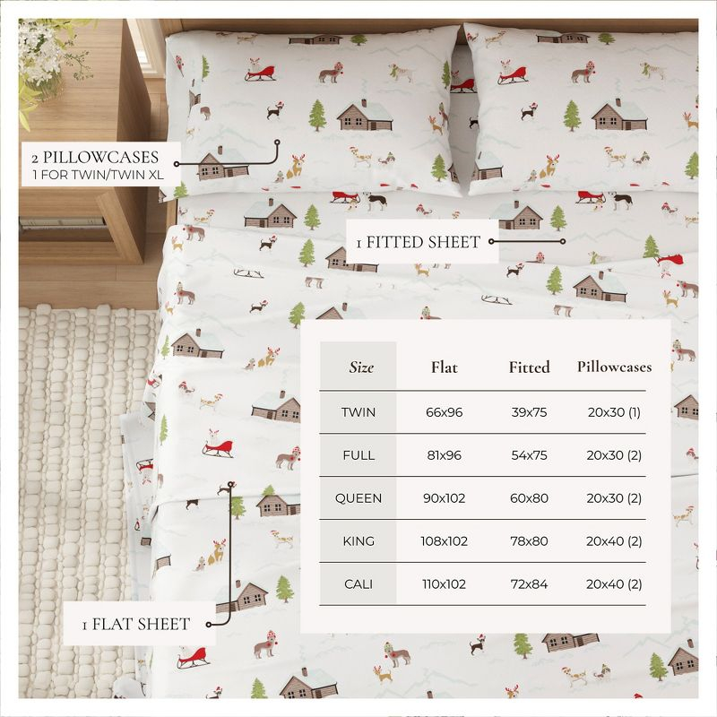 100% Cotton Holiday Flannel Sheet Set - Great Bay Home (Queen, Pups with Hats)