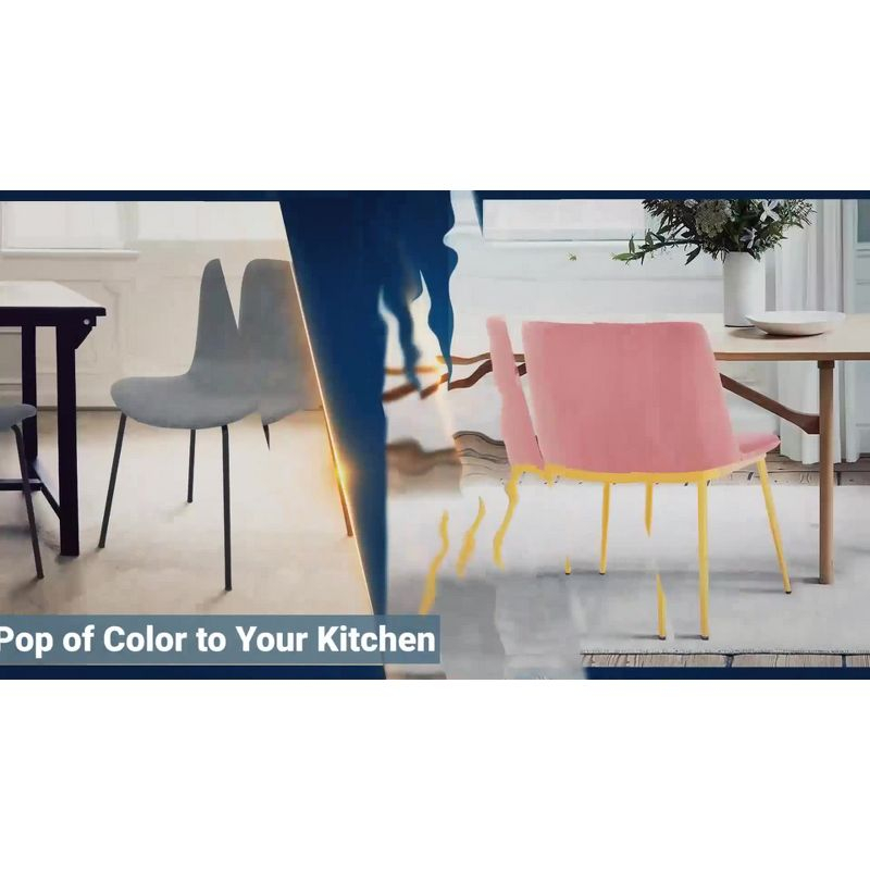 Armen Living Set of 2 Elin Faux Leather and Black Metal Dining Chairs Gray: Curved Back, Foam-Filled, Armless Design