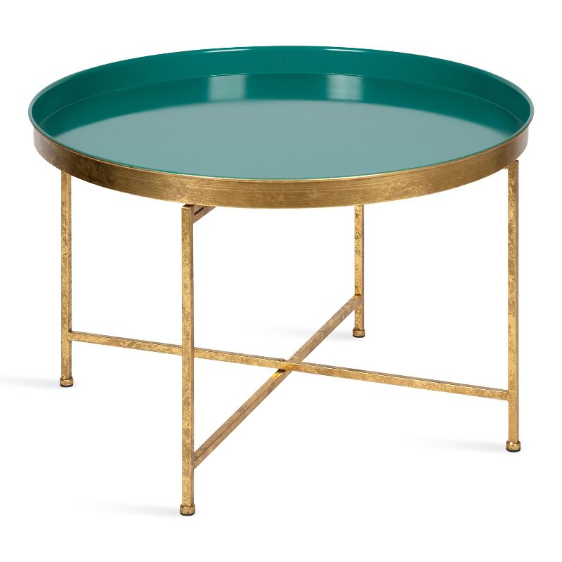 Kate and Laurel Celia Round Metal Coffee Table, 28.25x28.25x19, Teal and Gold