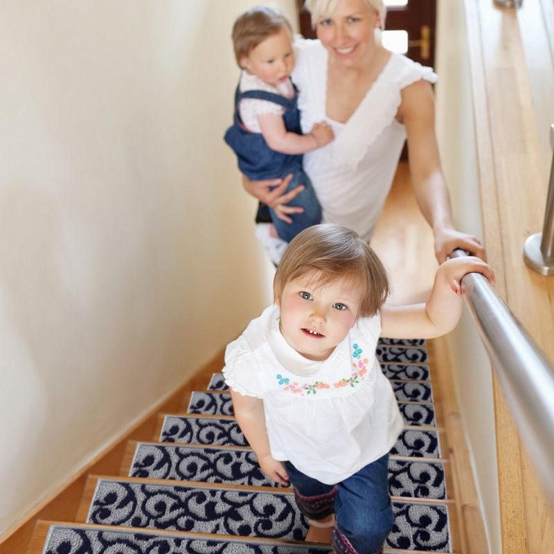 Sussexhome Leaves Collection Non-Slip Carpet Stair Treads for Wooden Steps, 9" X 28" , Pack of 15, Navy