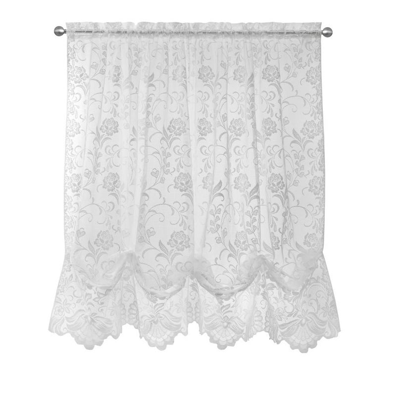Habitat Limoges Sheer Rod Pocket Timeless Romantic Floral Lace Design Balloon Curtain 55" x 63" White