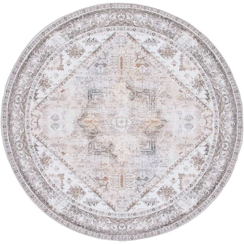 Tucson Vintage Persian TSN102 Power Loomed Machine Washable Skid-Resistant Indoor Accent Rug - Beige/Grey - 4' Round - Safavieh