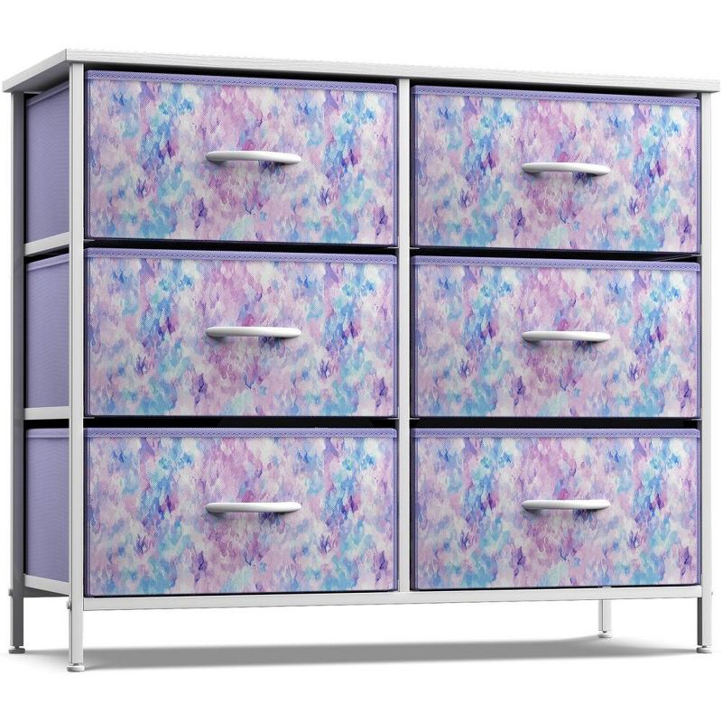 Sorbus 6 Drawers Dresser- Storage Unit with Steel Frame, Wood Top, Fabric Bins - for Bedroom, Closet, Office and more (Tie Dye Purple)