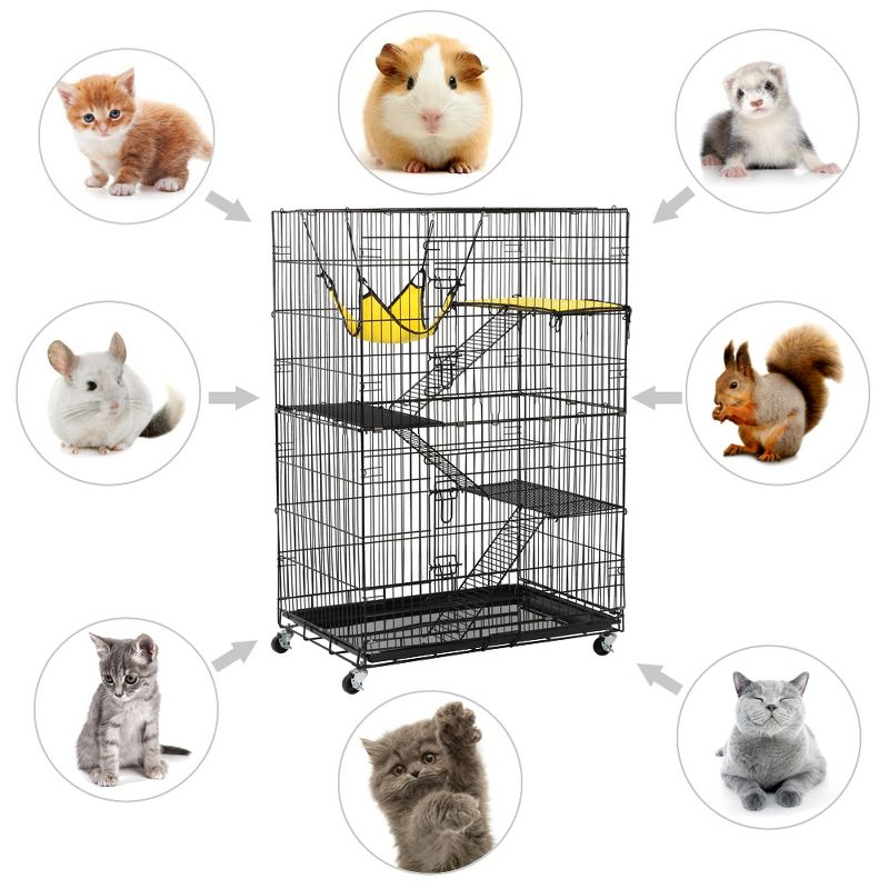 Yaheetech 4 Tiers Rolling Metal Cat Cage on Wheels Black