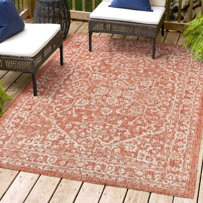 4'x6' Malta Bohemian Medallion Textured Weave Indoor/Outdoor Area Rug, Red/Taupe - JONATHAN Y