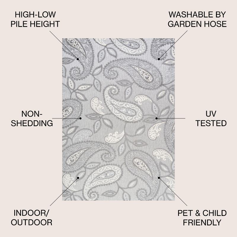 4'x6' Julien Paisley High-Low Indoor/Outdoor Area Rug, Light Gray - JONATHAN Y