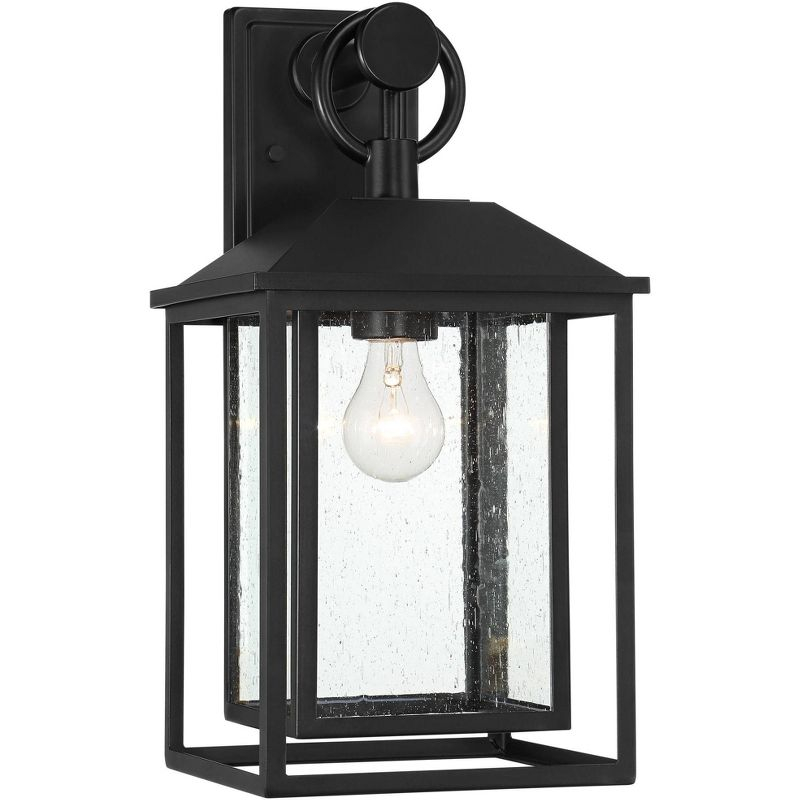 John Timberland Califa Mission Outdoor Wall Light Fixture Black Metal 18" Clear Seedy Glass for Post Exterior Barn Deck House Porch Yard Patio Home