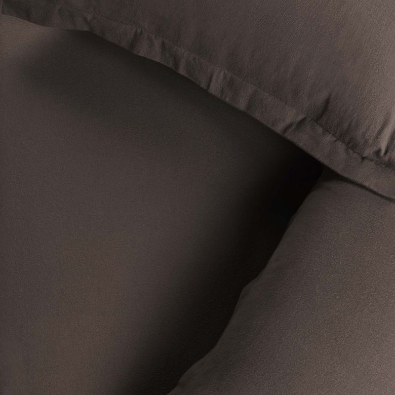 Flannel Cotton Modern Solid Fuzzy Duvet Cover Set With Pillow Shams, Twin, Charcoal - Blue Nile Mills