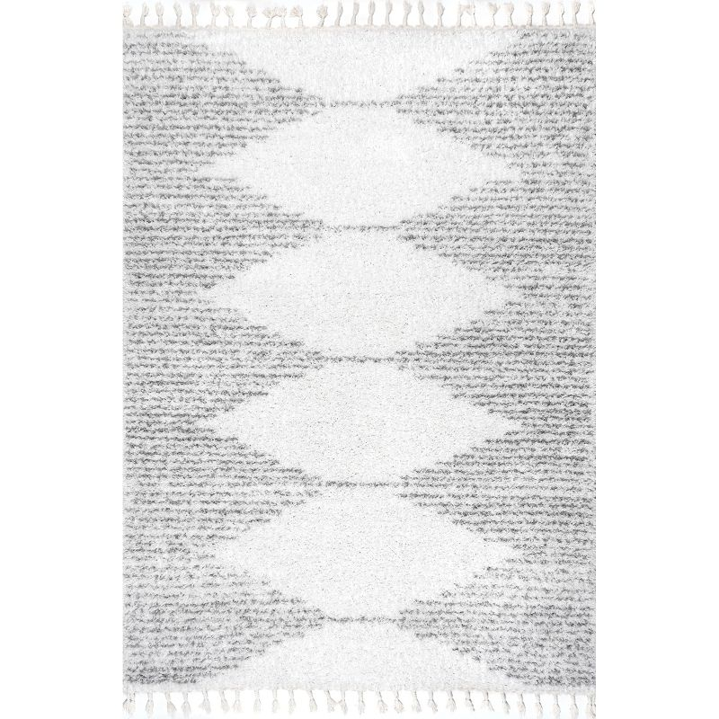 Nuloom Bria Geometric 5x8 Shag Indoor Area Rug for Living Room Bedroom Dining Room Nursery, White/Ivory
