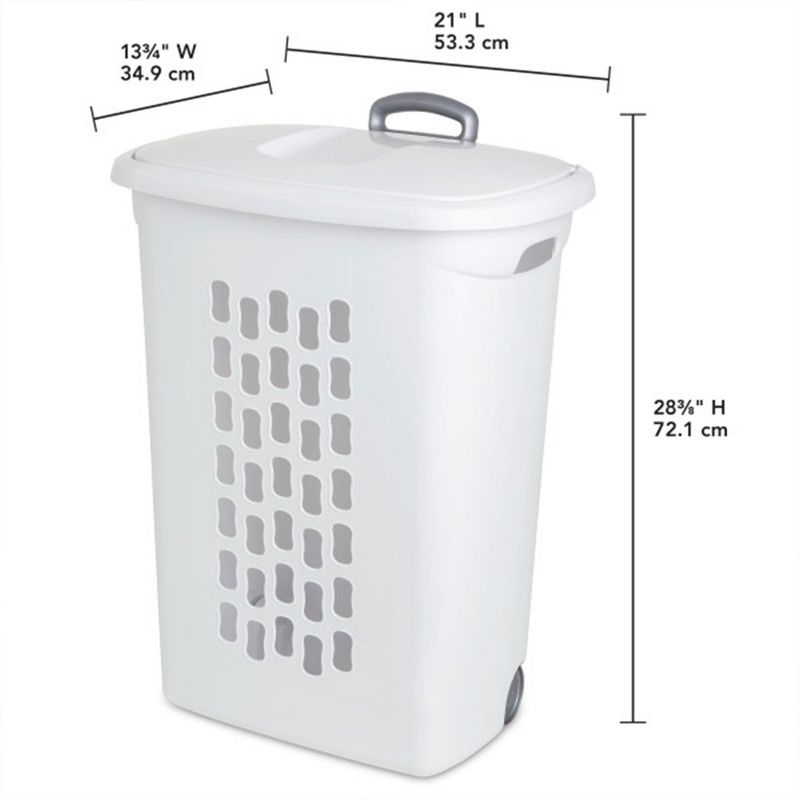 Sterilite Ultra Wheeled Laundry Hamper with Lid, Handle and Wheels for Easy Rolling of Clothes to and from the Laundry Room, Plastic, White, 18-Pack