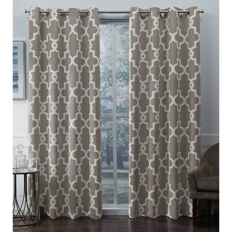 Set of 2 84"x52" Ironwork Sateen Woven Blackout Grommet Top Window Curtain Panel Silver - Exclusive Home: Room Darkening Drapes