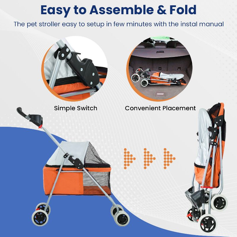 BestMassage Pet Stroller 4 Wheels Dog Cat Stroller Foldable Jogger Stroller, Orange