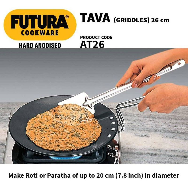 Hawkins Futura Hard Anodized Concave Tava Griddle with Steel Handle: Gas Compatible, Aluminum Surface, Hand Wash