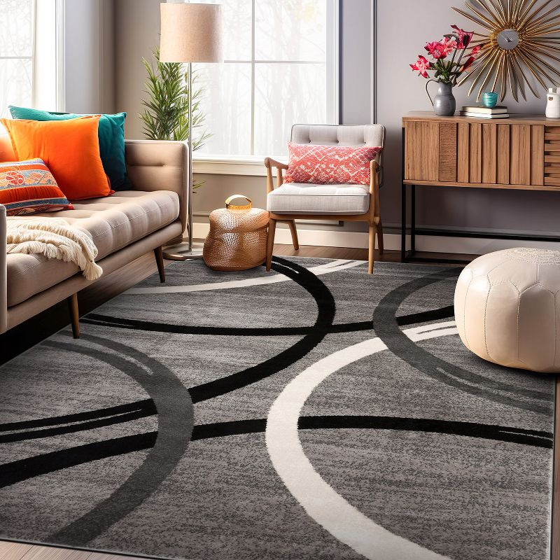 World Rug Gallery Contemporary Abstract Circles Design Area Rug - GRAY 4'x6'