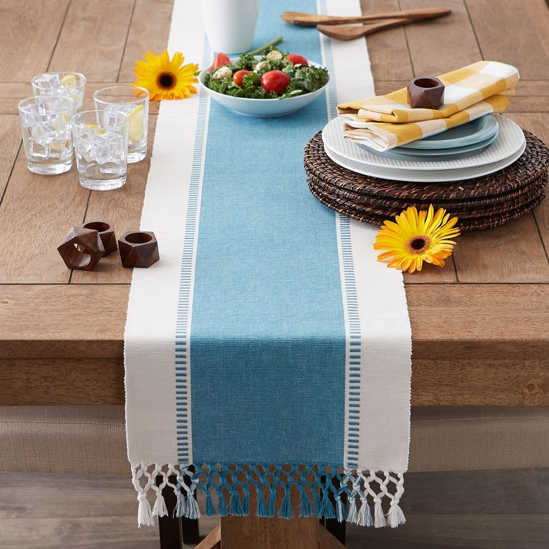 Design Imports  Ribbed Dobby Stripe Table Runner, Storm Blue, 13X72"