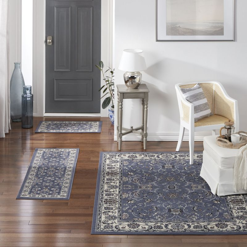 Home Dynamix Ariana Badah Damask Border Area Rug, Blue/Ivory, 3-Piece Set