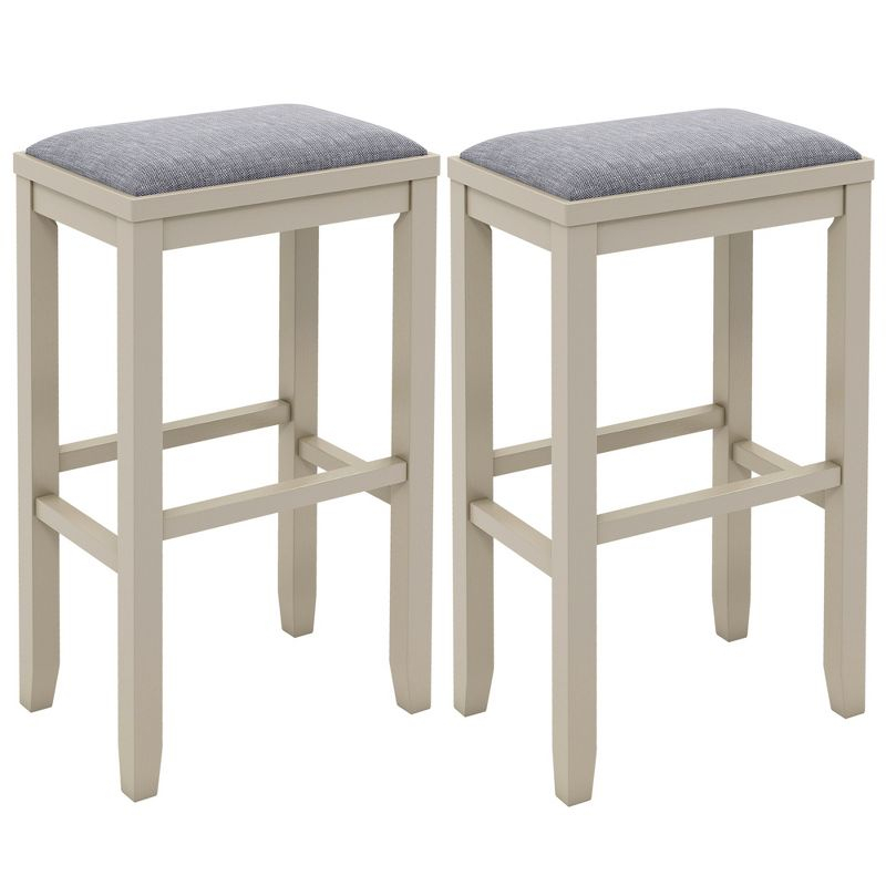 Costway Set of 2 Upholstered Bar Stools Wooden Counter Height Dining Chairs Griege